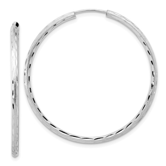 14k White Gold Polished and Satin D/C 2.00mm Endless Hoop Earrings,All Products : American Fashion Style Bags On Sale